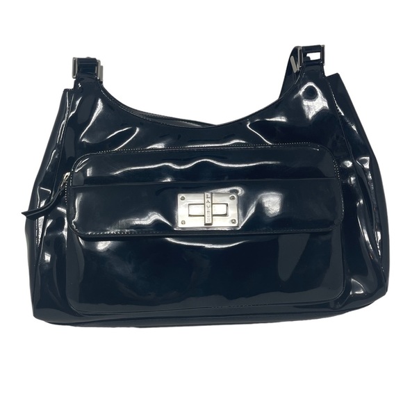 Lauren Ralph Lauren Purse Black Patent Leather Lined Inside and Outside Pockets - Picture 3 of 13